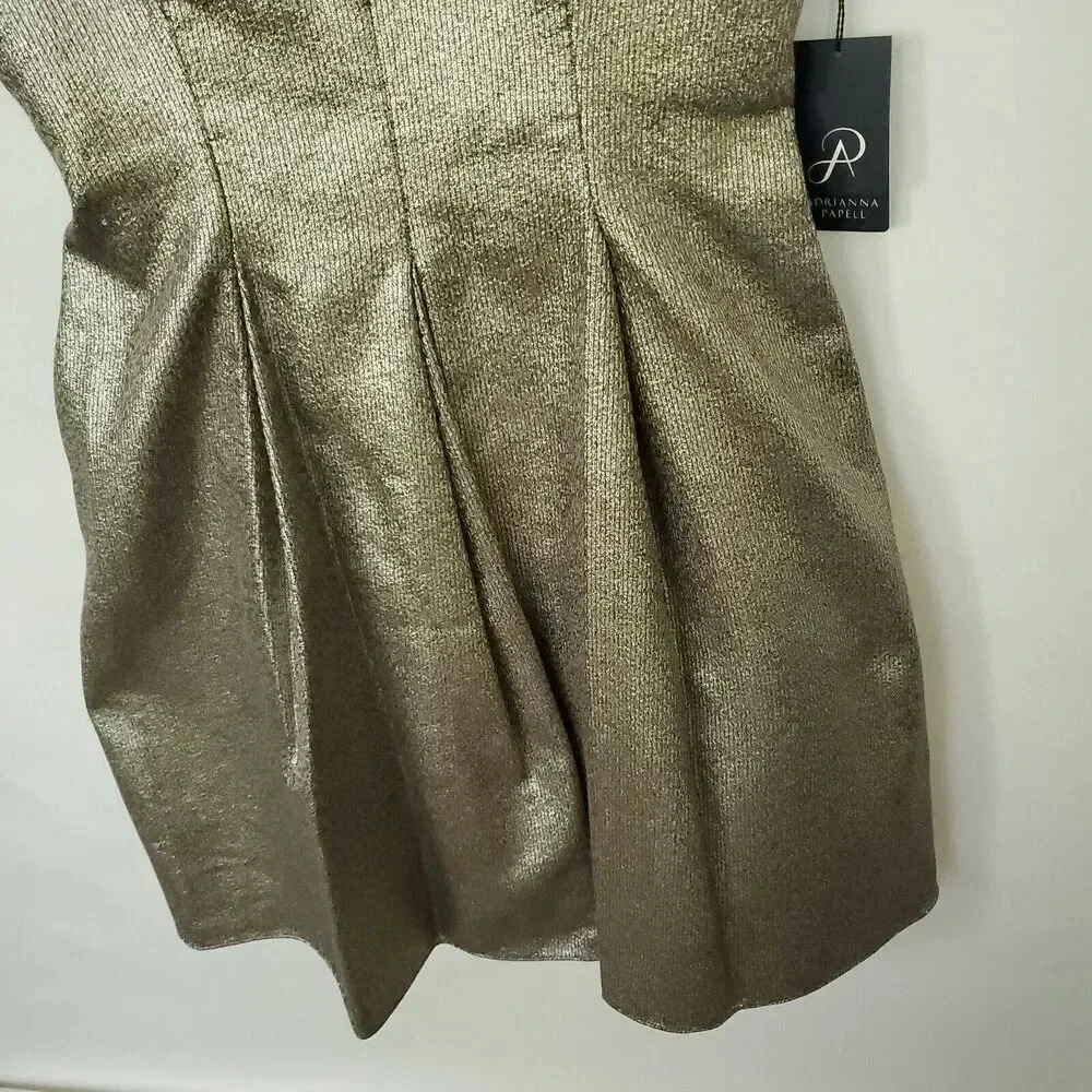 ADRIANNA PAPELL NEW Women's Size 10 Cocktail Dress Metallic Pleated Strapless - Picture 11 of 16